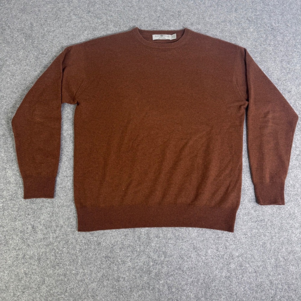 Alan Paine Mens 100% Cashmere Crewneck Sweater Rust Brown Size L 44UK